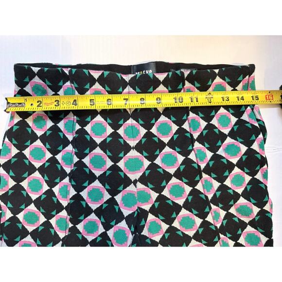 Maeve ANTHROPOLOGIE The Margot Kick Flare Crop Pants S Green Pink Geometric - Picture 8 of 9